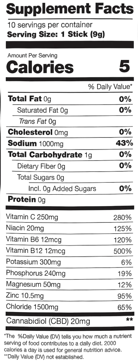 Supplement facts label for a product with nutritional information.